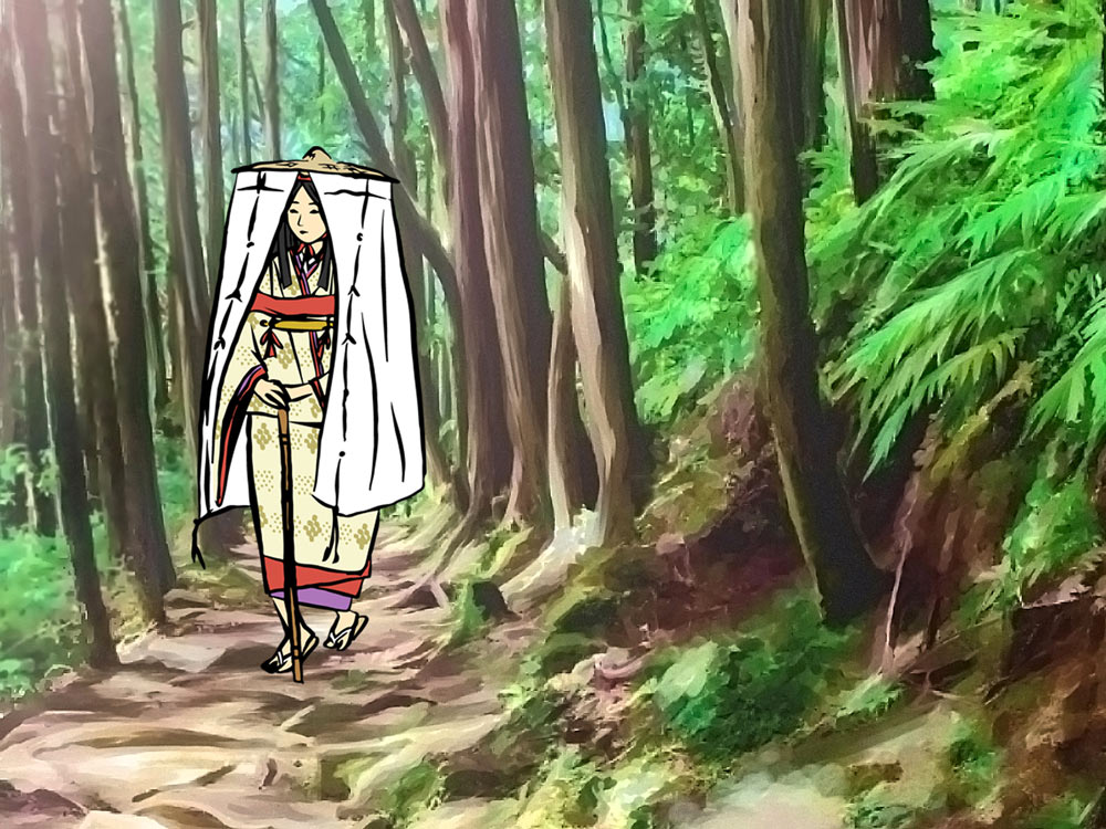 熊野古道と壺装束の女性